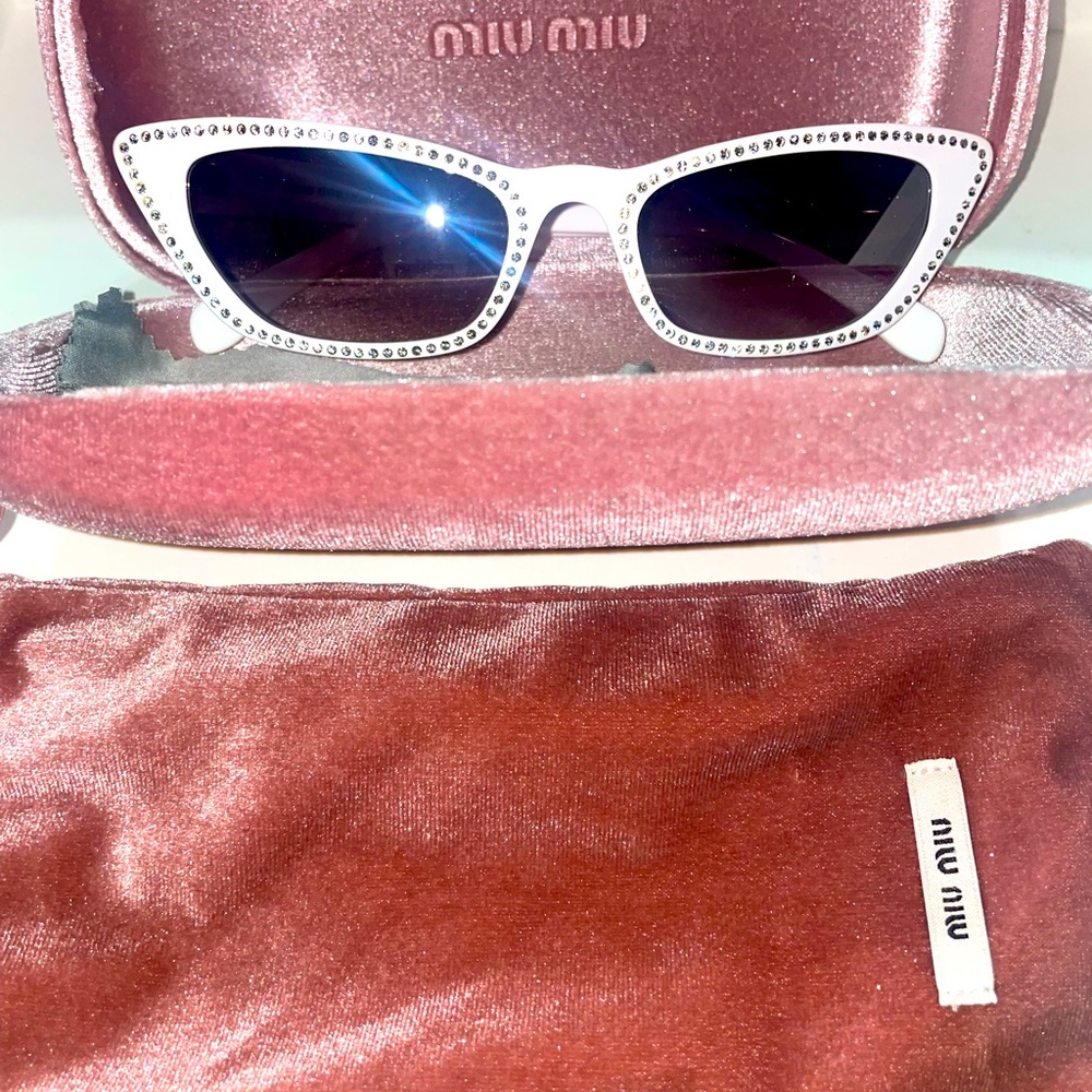 New Miu Miu White Rhinestone Sunglasses